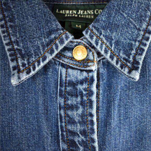 Y2K Vintage Ralph Lauren Roll Tab Sleeve Denim Jean Dress size medium western - Picture 5 of 9